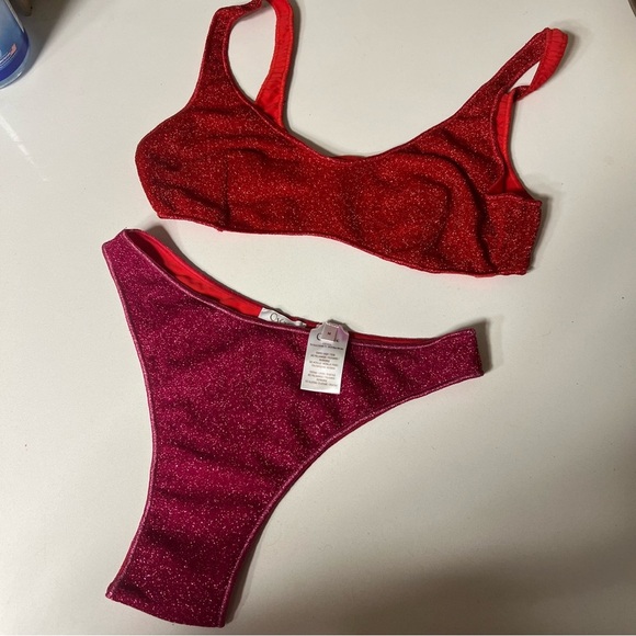 Oseree Red and Fuchsia Glitter Bikini Set. - Picture 5 of 5